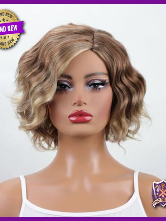 Short Wavy Bob Wig with Bangs, Heat Resistant, Breathable Cap, Lightweight main image 4